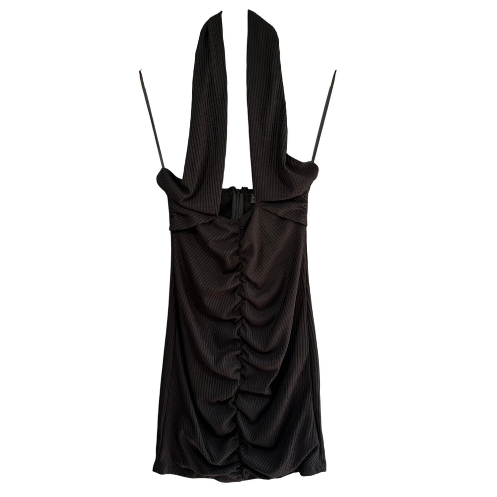 White Fox Mini Dress Womens Small Black Excellent Ruched Halter Ribbed Bodycon